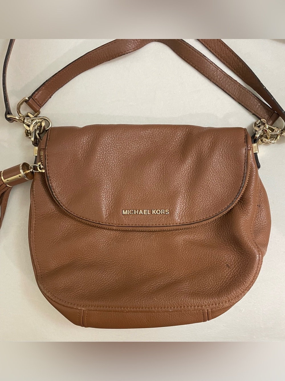 Michael Kors Bedford Convertible Zipper Flap Medium Size, Brown Crossbody